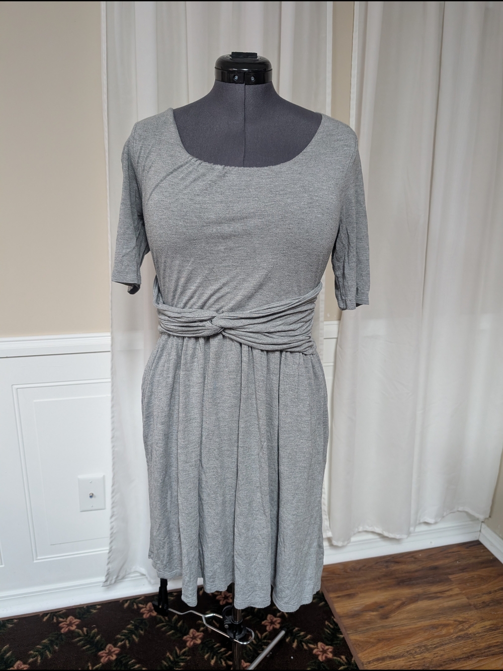 Maison Jules Knot-Front Midi Dress in Gray